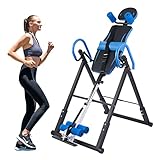 ZELUS Inversionsbank Klappbar Inversionstisch 150 kg Schwerkrafttrainer mit 4 Inversionswinkeln Hyperextension Rückentrainer für Zuhause Rückenstrecker mit Verstellbarer Kopfstütze, Schutzgürtel Blau