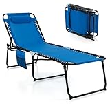 COSTWAY Sonnenliege mit Kopfstütze und Seitentasche, hohe Sitzhöhe, klappbare Gartenliege mit Verstellbarer Rückenlehne, Strandliege bis 150 kg belastbar, Liegestuhl für Garten (Marineblau)