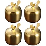 Chewtoyo Kleine Gewürzgläser aus Edelstahl, goldfarben, mit Deckel und Löffel, 250 ml, ideal für Sojasauce, Chili und Salz, langlebig und korrosionsbeständig, 4 Stück