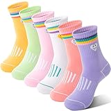 Kinder Mädchen Socken Sportsocken Atmungsaktiv Kompressions Laufsocken Baumwolle Geschenke Kindersocken 6 Paare Socken (Bunte Streifen Gesicht, 28-31)