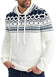 Leif Nelson Norweger Pullover Herren - Männer Strickpullover mit Kapuze S Weiss