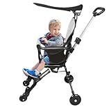 Kinderwagen, faltbar, ultraleicht, für 6 Monate bis 4 Jahre, Reisekinderwagen, tragbar, höhenverstellbar, 3-Punkt-Gurt, verstellbares Dach (schwarz grau - faltbar)