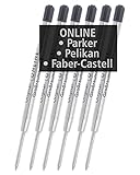 6x kompatible Parker Kugelschreiberminen G2-Format Strichstärke B (breit) von Online, auch für Pelikan, Faber-Castell etc, Internationale Standard Großraum Minen, dokumentenecht, Farbe schwarz