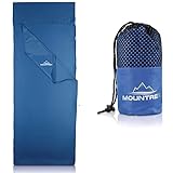 MOUNTREX® Hüttenschlafsack - Schlafsack Inlett mit durchgängigem Reißverschluss (220 x 90cm) - Outdoor & Indoor Sommerschlafsack, Innenschlafsack - Kleines Packmaß & Besonders Weich (Blau)