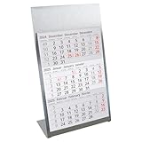 Tischkalender zum Aufstellen aus Edelstahl I für 2 Jahre 2025/2026 I 3-Monats-Kalender Block Magnet I mehrsprachig I tr_093