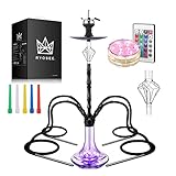 RYOSEE Shisha set 100cm mit 4 Anschlüssen 4 Schlauche und Mundstück große Wasserpfeife Komplettset mit quality Shisha Zubehör 18/8 Schliff molassefänger Aluminium Rauchsäule LED Licht (Schwarz)