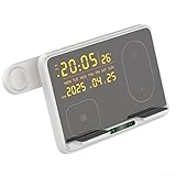 8-in-1 kabelloses Ladegerät, 22,9 x 10,2 x 11,5 cm, multifunktionales kabelloses Ladegerät mit Uhrzeit, Datums- und Temperaturanzeige, schnelles Aufladen (weiß)