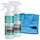 HOTREGA Natur- & Specksteinofen Reiniger 2x 500 ml | Entfernt Asche, Ruß, Fett, Flecken tiefenwirksam | inkl. Microfasertuch 40 x 40 cm