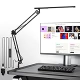 Schreibtischlampe für das Heimbüro, Schreibtischlampe Klemmbar , Architektenleuchte mit QC3.0 Adapter, Fresnel Linse, Tischlampe, 5 Farbmodi und Helligkeit, Klemmlampe mit Speicherfunktion, Schwarz