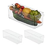 Relaxdays 3 x Kühlschrank Organizer, Lebensmittel Aufbewahrung, Kühlschrankbox mit Griff, HxBxT: 10,5 x 10 x 30,5 cm, transparent