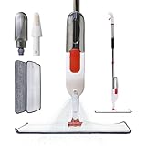 CASA Maria Wischmopp mit Sprühfunktion - Spray Mop 360° - Sprühwischer mit Sprühflasche & 2 Mikrofaserpads - Bodenwischer für Laminat Fliesen Parkett, Nass- & Trockenreinigung, Weiß Rot, 123 cm