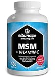 MSM Kapseln + Vitamin C, hochdosiert, 360 Kapseln für 6 Monate, 1.334 mg organisches Schwefel Pulver pro Tag, 99,9% reines Methylsulfonylmethan, Nahrungsergänzung ohne Zusätze, Made in Germany