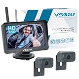 VSG24 5“ HD Set 2 Kameras Funk Rückfahrsystem Premium ONE für PKW, KFZ Set kabellos inkl. Rückfahrkamera + Monitor, einfach zum Nachrüsten 12V-24V, Nummernschild Kamera digital, Auto Rückspiegel