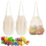 3 Stück Einkaufsnetz,36 x 35 cm Einkaufstasche Netz,Einkaufstasche Netz Wiederverwendbar,Baumwolle Einkaufsnetz Bags,Netzbeutel Aus Bio Baumwollseil für Die Lagerung Von Obst,Gemüse und Spielzeug
