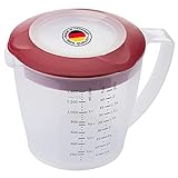 Westmark Rührbecher/Messkanne mit Spritzschutz, Deckel und Ausgießer, Kunststoff, Füllvolumen: 1,4 Liter, Helena, Transparent/Rot, 3105227R