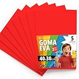 OFITURIA Moosgummi für Bastelarbeiten und Schulprojekte, Farbiges Schaumstoff ideal für DIY, Dekoration, Scrapbooking und kreative Projekte 40x30cm (Rot, 5 Stk)