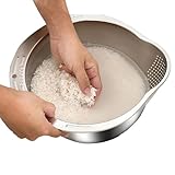 Reis Waschschüssel Aus Edelstahl - Reissieb Geneigtes Bodendesign, Hochleistungssieb Reiswaschmaschine, Geneigter Boden Reisabtropfsieb Küchensieb Mit Seitlichen Abtropfgestellen