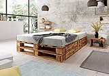 Lermowood Palettenbett M2 aus Holz 180 x 200 cm Geflammt mit Lattenrost und 2 Bettkästen Holzbett 40cm Stabiles Seniorenbett Kinderbett Jugendbett Gästebett erhöhtes Bettgestell Futonbett Komforthöhe