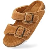 Harvest Land Hausschuhe Damen Plüsch Fell Latschen Warmfutter Pantoffeln Kunstpelz Open Toe Flat Pantolette Outdoor Indoor Slip auf Anti-Rutsch Schlappen für Frauen.Braun Gr.40