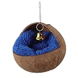 TOYANDONA Natürliches Kokosnussschalen Vogelnest mit Wärmepad und Glocke Langlebiges Atmungsaktives Papageienhaus Geeignet für Wellensittiche Nymphensittiche Balkon und Garten Aufhängering
