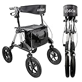 TABAS Rollator faltbar und leicht I Outdoor Rollator mit Luftbereifung, inkl. Sitzfläche mit Rückengurt, Tasche & Stockhalter I höhenverstellbare Gehhilfe I Gehwagen ideal für Reisen I Lösch Reha