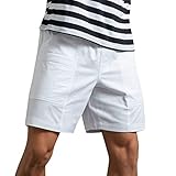 UnoSheng Herren Sommer einfarbig Hosen Tasche Kordelzug locker schnell trocknend lässig Sport Laufhose gerade Shorts Strandhose Sommer Shorts Herren Schwarz (White, L)