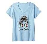 Damen Ciao Bella Sonnenbrille mit italienischer Flagge T-Shirt mit V-Ausschnitt