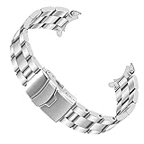Juntan Gebogene Enden Edelstahl Uhrenarmband 22mm für Frauen Männer, Metall Uhr Uhrenarmbänder Ersatzarmband Armbänder Doppel Faltschließe Silber