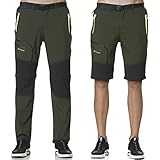 SOLOYEE Herren Wanderhose Zip Off Trekkinghose Outdoorhose Wasserdicht Schnelltrocknend Softshellhose Abnehmbar Outdoor Shorts Sommer Grün, L