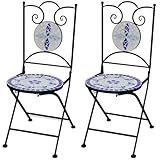 vidaXL Mosaik-Bistrostuhl Blau/Weiß 2er-Set
