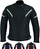 Damen motorradjacke mit protektoren für Sommer oder Winter - Textil wasserdicht motorroller motorrad bikerin mantel mit schutz rüstung (EN 1621-1) - Schwarz - L