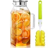 Aofmee Glaskaraffe 2 L / 68 oz mit Deckel und Messskala, quadratischer Wasserkrug aus Borosilikatglas, hitzebeständig, auslaufsicherer Saftkrug für heiße & kalte Getränke, passend für Kühlschranktür