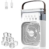 Anluomania Mobile Klimaanlage, Mini Luftkühler mit 600ml Wassetank, Ventilator USB 4 in 1, Mobile Klimagerät 3 Geschwindigkeiten, 3 Nebelmodi, Mini Klimaanlage mit 7 Farben Licht, 1-3H Timer