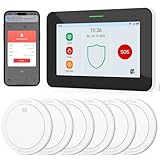 CPVAN GSM + WiFi Smart Rauchmelder Vernetzt 10 Jahre Batterie mit 7' Touch Screen 110dB Zentralpanel,Zertifiziert nach Europäischen Norm EN14604, Funkrauchmelder mit WLAN,85dB Vernetzbarer Feuermelder