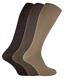 Sock Snob - 3er Pack Herren Lang Knielang Kniehohe Gerippt 100% Baumwolle Socken (39-45 EU, XLCS Braun)