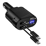 4 in 1 Zigarettenanzünder USB C, 12V Einziehbares Auto Handy Ladegerät Schnellladegerät KFZ Adapter mit Typ C Ladekabel für iPhone 16 15 Samsung Galaxy S25 S24 Ultra S23 A15 A16 A34 A35 A36 A55 A56 5G