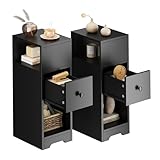 Moziel Nachttisch Schmal mit Schublade, 2er Set Offenes Fach, Ablagetisch Nachtkommode Nachtschrank Beistelltisch für Schlafzimmer, Wohnzimmer Schwarz 65 x 25 x 29,5 cm (HxBxT)