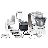 Bosch Küchenmaschine Serie 4 MUM5XW20, Edelstahl-Schüssel 3,9 L, integrierte Waage, Mixer 1,25 L, Profi-Knethaken, Schnee-, Silikonbesen, Durchlaufschnitzler, 4 Scheiben, 1000 W, weiß