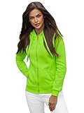 OZONEE Damen Kapuzenpullover Sweatjacke Sweatshirt Farbvarianten Kapuzenjacke Kapuzenpulli Langarm Kapuze Hoodie Sport Style Casual Fitness Basic Training 777/1618B GRÜN-NEON L