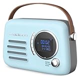 Madison - FREESOUND-VR30BL-DAB - Vintage DAB+ Radio mit langer Akkulaufzeit - DAB+, FM, Bluetooth & USB - Subwoofer auf der Rückseite - Blau matt - Vintage, Nostalgie, Retro