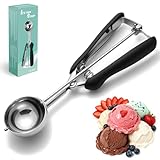 IBOPUXIU Eisportionierer, Eislöffel Portionierer aus 304 Edelstahl mit Auslöser (23x5cm), Eisportionierer Edelstahl Poliert, Melonenkugeln, Kartoffelpüree, Teig, Kuchen, Spülmaschinenfest (schwarz)