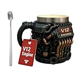 V12 Motorbecher, 300 ml, schlank, elegant, kompakt, vielseitig, realistisch, Edelstahl, doppelt, ergonomische Wand, Isolierbecher, mechanischer Kaffee, Winter, vielseitig einsetzbar, für drinnen und