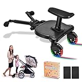 CozyGoo Buggy Board mit LED-Blitzräder, Trittbrett Mitfahrbrett Universal mit Sitz, Kiddy Board für 2-6 Jahre alte Kinder(Belastung 25 kg), Buggy Board für alle Kinderwagen