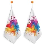 Jubonexis Aquarell-Handtuch mit sanften Spritzern, Regenbogenfarben, kleines Handtuch mit Aufhängeschlaufe, 2 Stück, saugfähig, weich, Waschlappen für Küche und Badezimmer