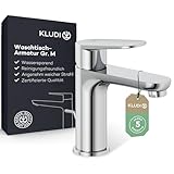 KLUDI-X1 Niederdruck Waschtischarmatur, Auslaufhöhe 95 mm, wassersparender Wasserhahn Bad Größe M, Keramikkartusche, Mischbatterie Waschbecken inkl. 3 Anschlussschläuchen (Boiler Zu-und Rücklauf)