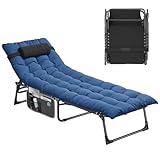 YITAHOME Sonnenliege Klappbar mit Kissen 190x68x31cm, Campingliege mit 5 Einstellbaren Positionen, Sonnenliegen mit Kopfteil & Seitentasche, Belastbarkeit bis 300lbs für Garten, Pool, Camping, Blau