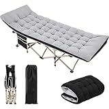 Yaheetech Feldbett mit Matratze Campingbett klappbar Gästebett mit Tragetasche & Seitentasche 191 x 67 cm Gartenliege bis 150 kg Belastbar, Grau Matratze+Schwarz Bett