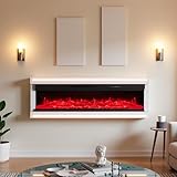 60 Zoll polierter elektrischer Wandkamin mit 12 Farben, simulierte Holzflamme, 5-stufige Helligkeitseinstellung + 5-stufige Flammengeschwindigkeitsregelung, Knöpfe