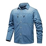 Generisch Basic Jeans Jacken Herren Winter Herren-Vintage-Hemd, Herren-Baumwoll-Jeanshemd, Herren-Hemd, langärmelig, Langarm-T-Shirt Jeansjacke Übergangsjacke Baumwolle mit Taschen (BU1, XL)