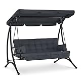 M MCombo 3-Sitzer Hollywoodschaukel mit Liegefunktion, Schaukelbank Outdoor Wetterfest, Gartenschaukel bis 300kg Belastbar, mit Extradickem Sitzkissen & Sonnendach, 4095 (Grau)